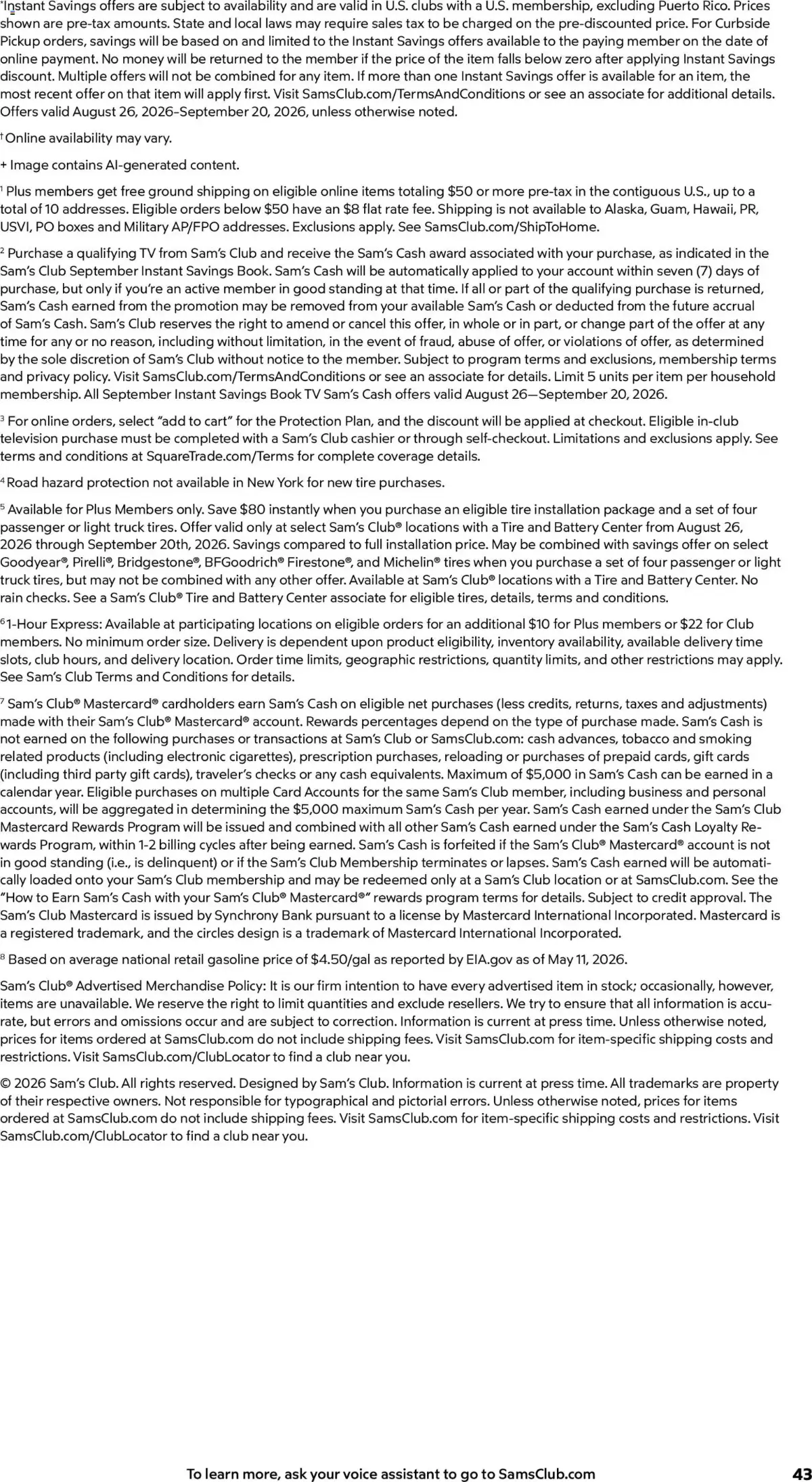 Sam's Club Weekly Ad, page 43 of 44, valid 08/26/2026 - 09/20/2026 — Al-generated Content, Image
