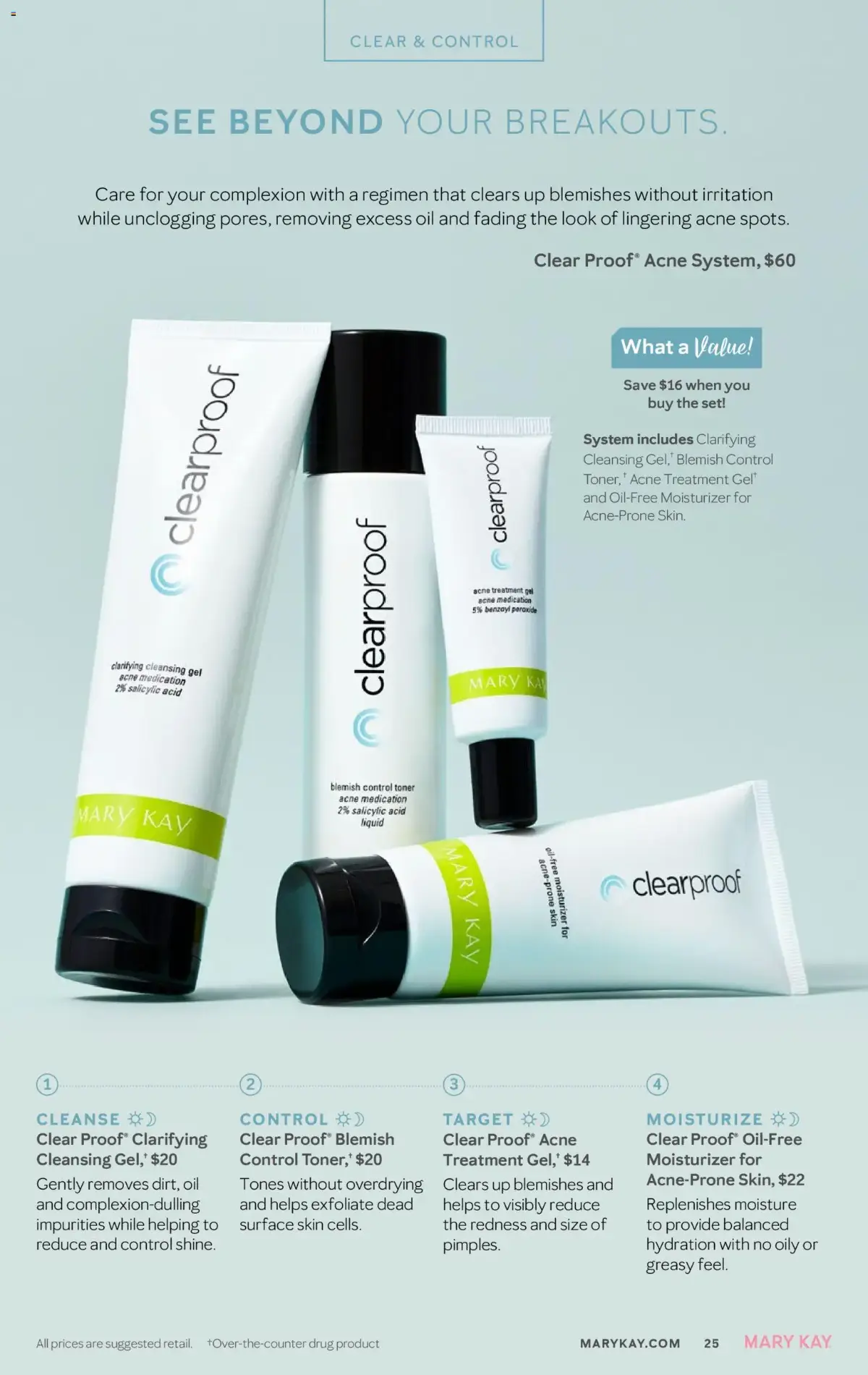 Mary Kay The Look Summer 2026, page 25 of 36, valid 05/16/2026 - 09/16/2026 — Clear, Control Toner, Dirt Oil, Skin Cells